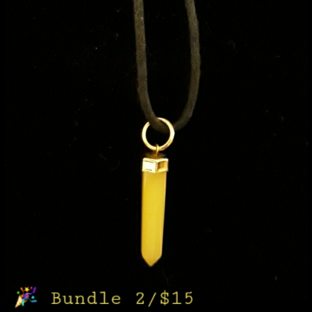 Yellow Jade Crystal Pendant on Black Cord Necklace